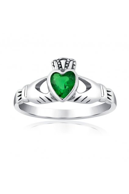 Strieborný prsteň Claddagh so zeleným zirkónom