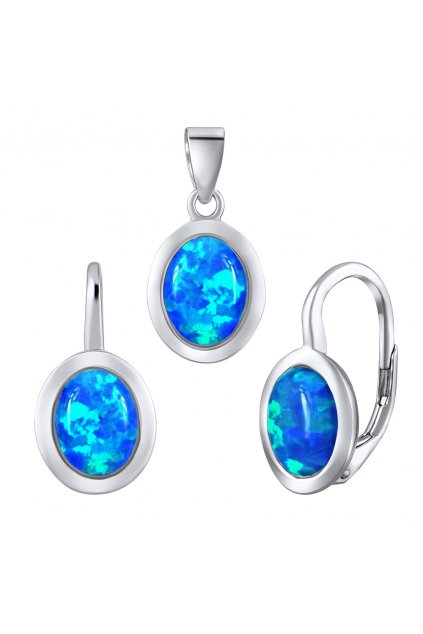 Luxusná strieborná súprava šperkov s modrým opálom - náušnice a prívesok
