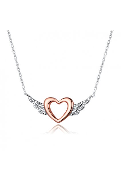 Strieborný náhrdelník srdce s krídlami