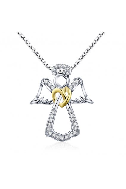 Strieborný náhrdelník anjel so srdcom