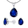 Strieborný set s tmavo modrým krištáľom - kvapka - náušnice a prívesok.