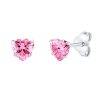 Strieborné napichovacie náušnice srdiečka Cindy s ružovým Brilliance Zirconia