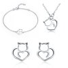 Strieborný set náušnice, náramok a náhrdelník mačka