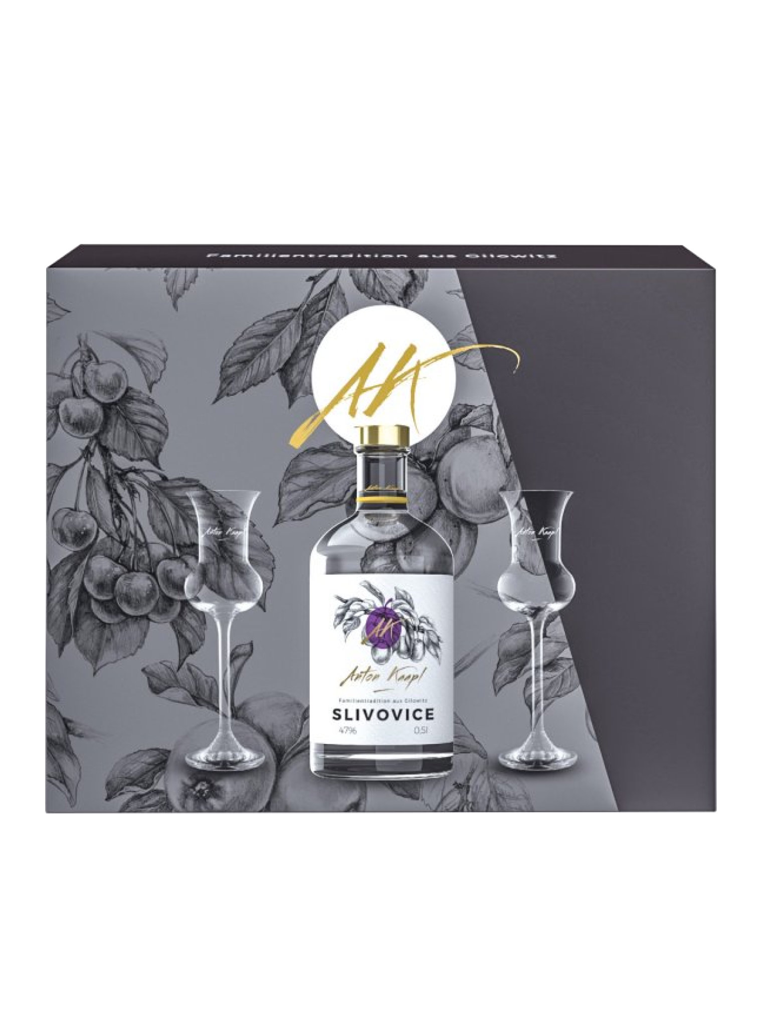 Anton Kaapl Dárkový set Slivovice + 2 skleničky
