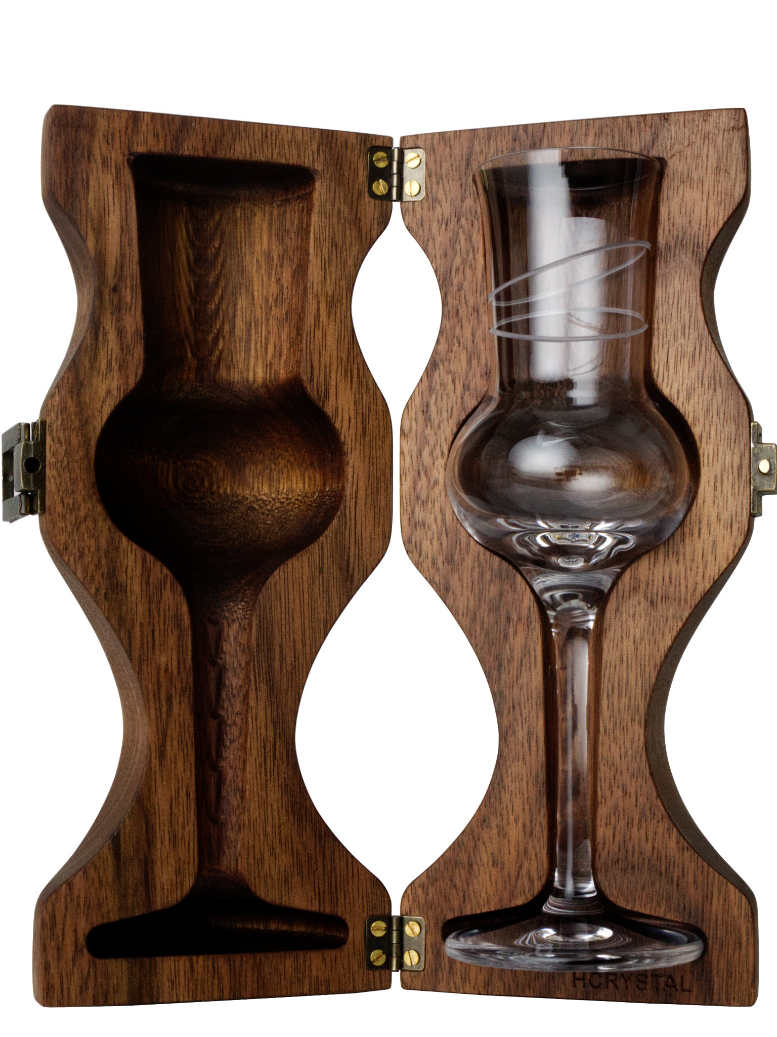 Levně Hcrystal Luxusní dřevěné pouzdro se skleničkou - Tvarovaný Ořešák