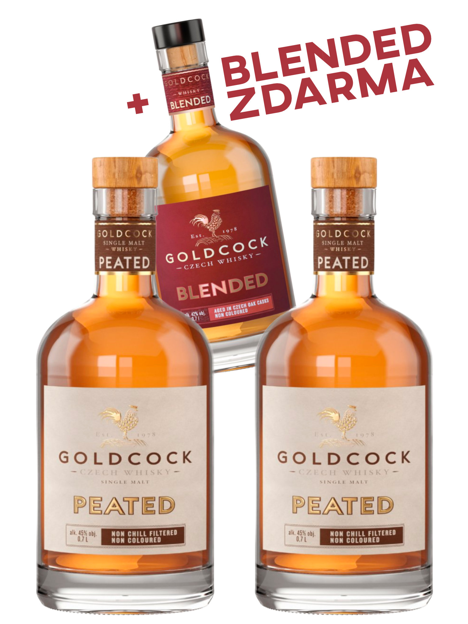 GOLDCOCK Whisky GOLDCOCK 2x PEATED +1 BLENDED Zdarma