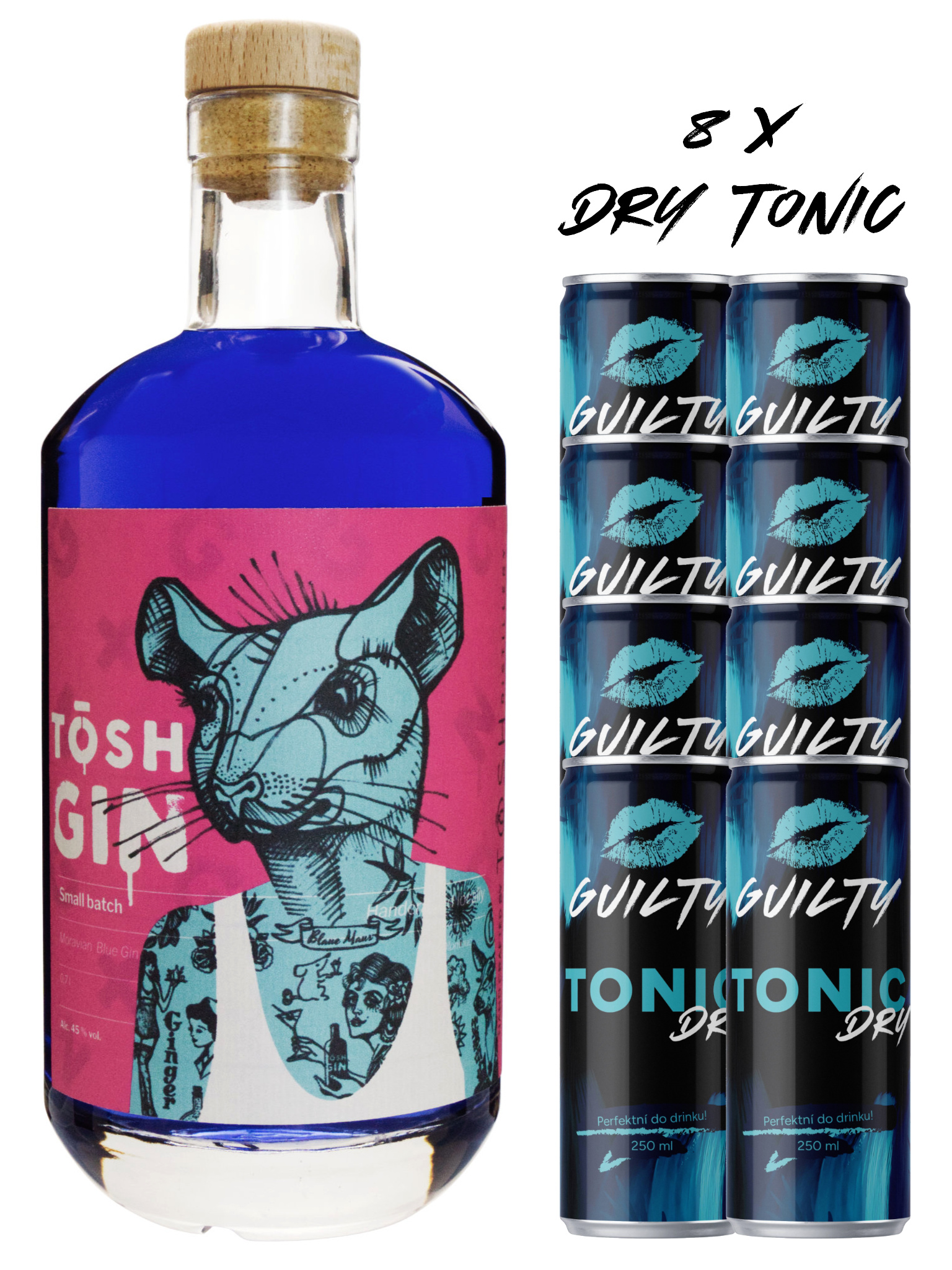 TŌSH Distillery Olomouc Tosh Modrý gin + 8x GUILTY Tonic DRY