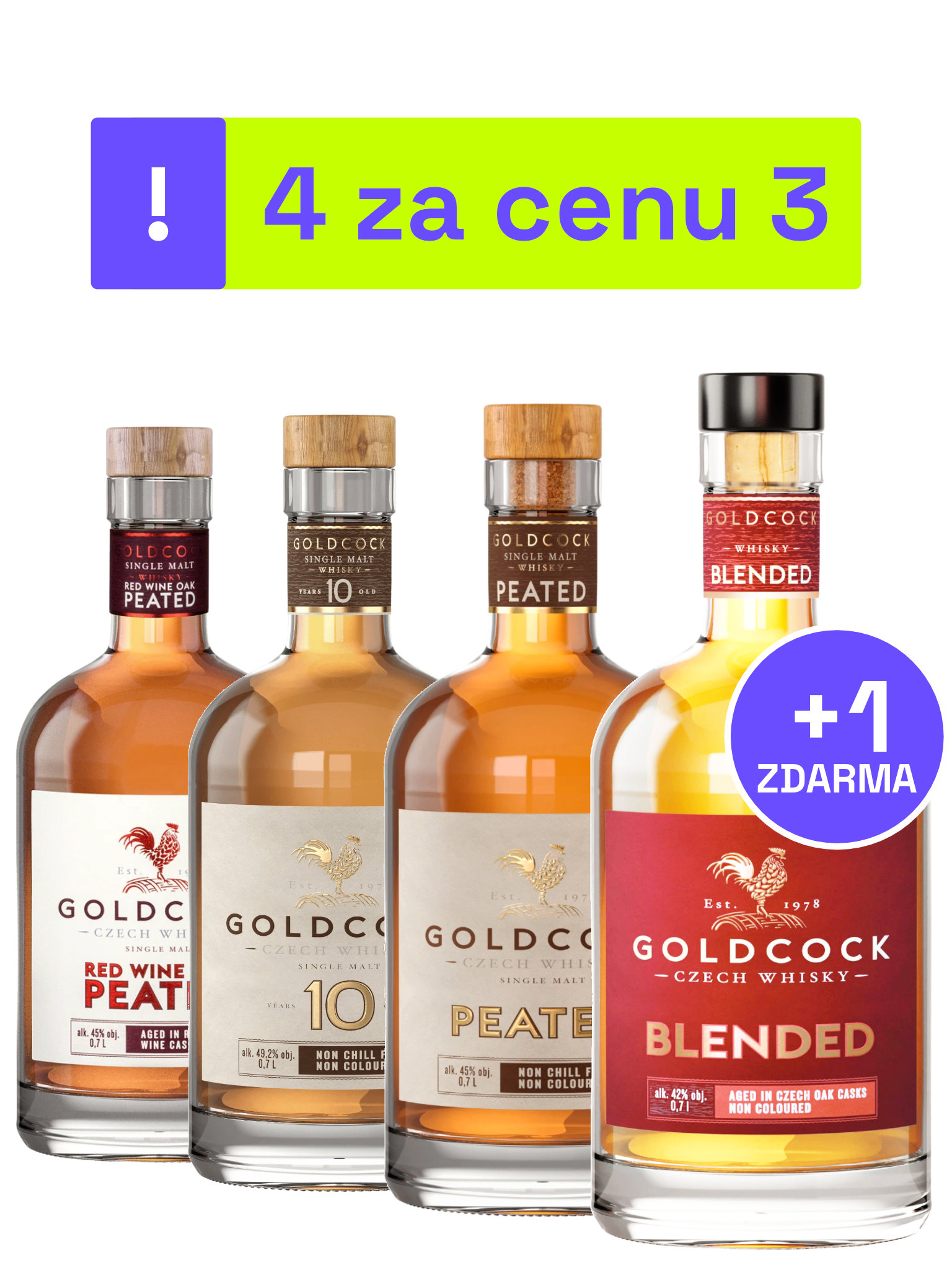 3x GOLDCOCK whisky + 1 GOLDCOCK BLENDED Zdarma – foto produktu