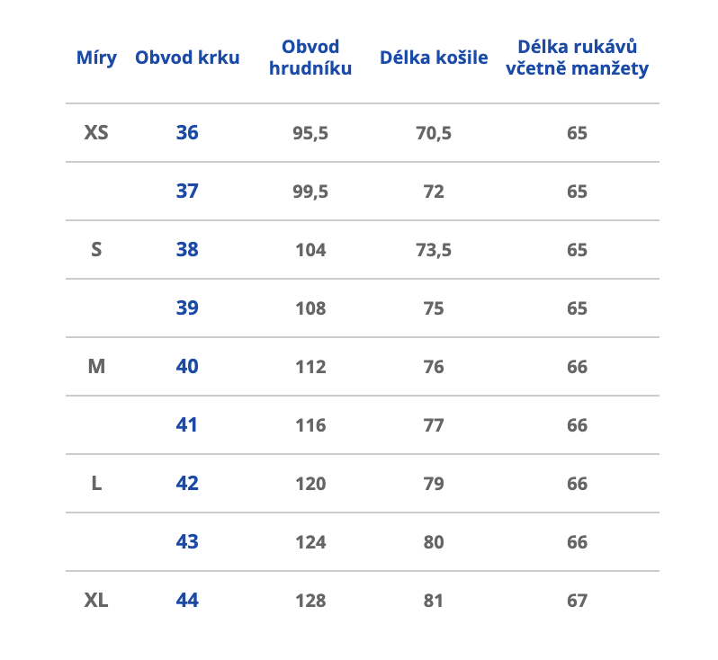 Košile_Tabulka-velikosti