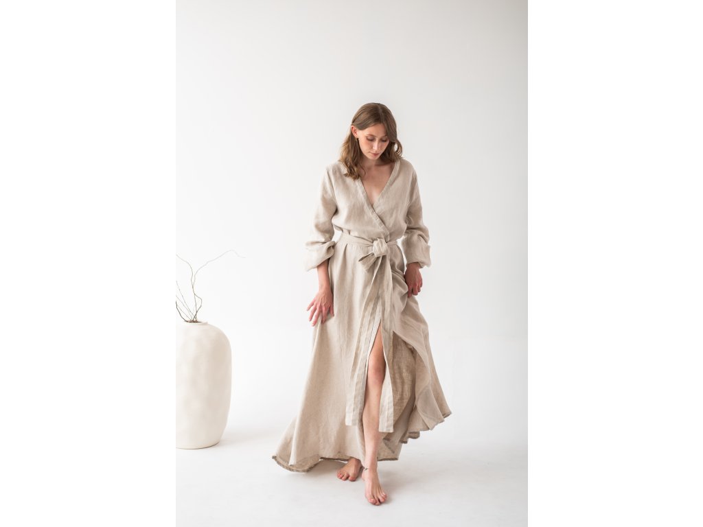 Leinenkleid mit langen Ärmeln / Bademantel ATHENA