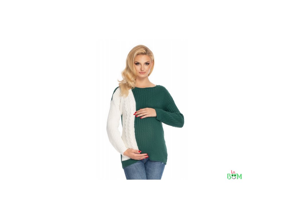Be MaaMaa Těhotenský svetr, pletený vzor - zelená/bílá