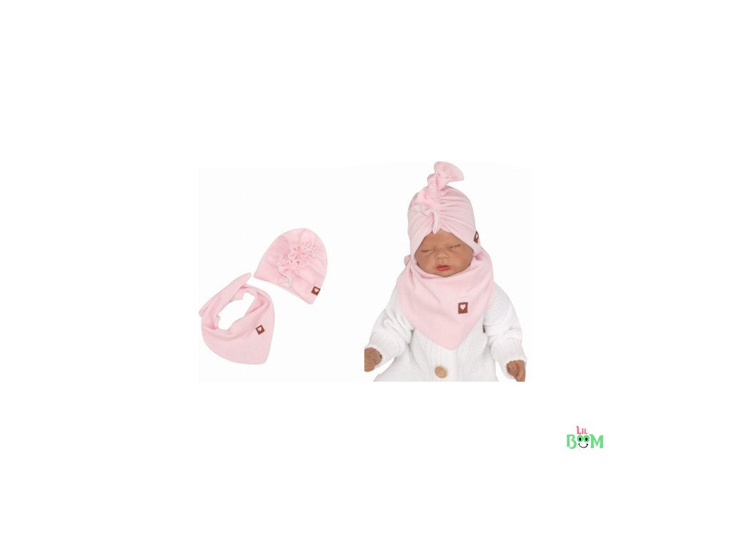Z&Z Stylová dětská jarní/podzimní velurová čepice, turban s šátkem, sv. růžová