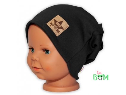 Baby Nellys Hand Made Dětská funkční čepice s dvojitým lemem - černá