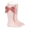 side velvet bow knee high socks pale pink