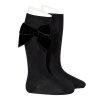 side velvet bow knee high socks black