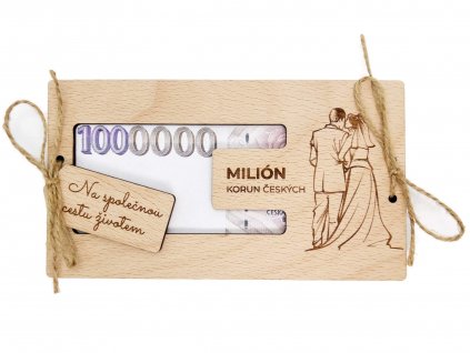 Dřevěná obálka na peníze svatební dar