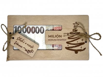 Dřevěná obálka na peníze s motivem Vánoc na bílém pozadí