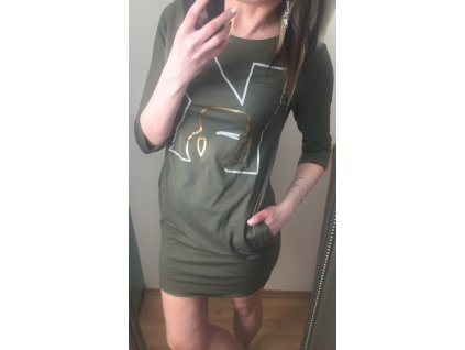 Italy Dámské mikinové khaki šaty s kapsami Karl