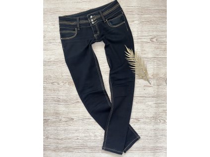 Pružné tmavě modré skinny džíny s kamínky Butik
