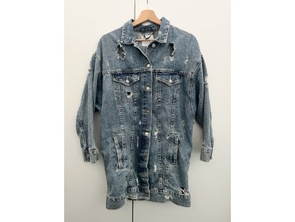 Džínová prodloužená trhaná bunda Zara
