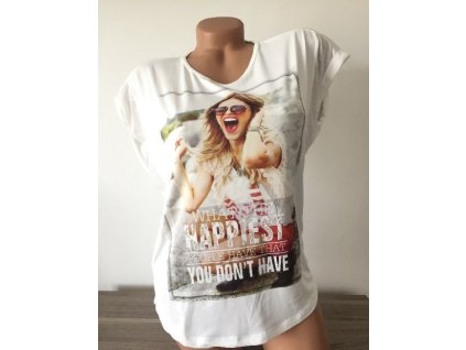 Bílé lehké triko s barevným potiskem Butik