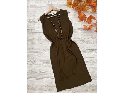 Khaki úpletová dlouhá vesta/svetr s vysokými rozparky Zara 🍂