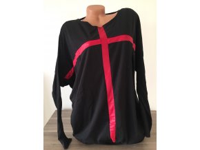 Dámské černé prodloužené triko/tunika/halenka s červeným potiskem, velikost univerzální