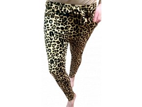 Dámské béžovočerné elegantní kalhoty s leopardím vzorem a páskem Styleo