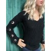 Dámský černý teplý svetr s bohatě zdobenými rukávy, velikost univerzální