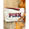 Bílá plyšová kosmetická taška s barevným nápisem Pink Victoria's Secret