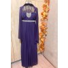 Dlouhé tmavě fialové zdobené společenské šaty s šátkem Lautinel