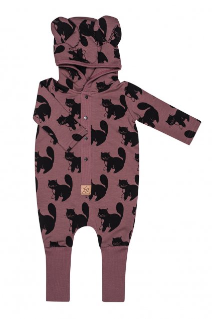 zezuzula eared jumpsuit cats on burgundy kombineza s ousky