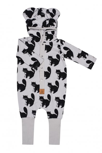 zezuzula eared jumpsuit cats on grey kombineza s ousky