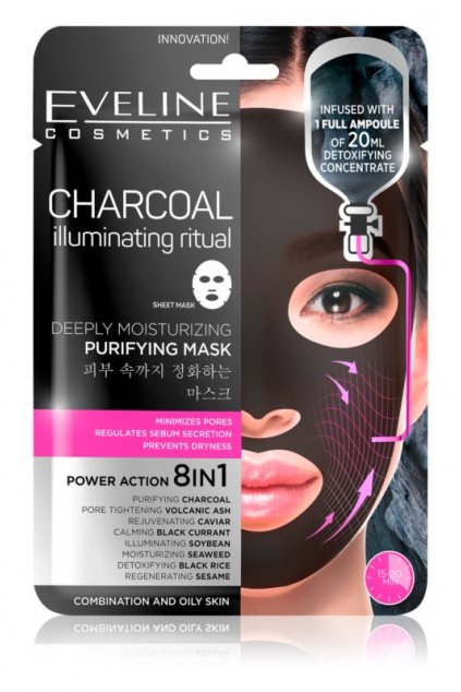 eveline cosmetics charcoal illuminating ritual super hydratacni cistici textilni maska