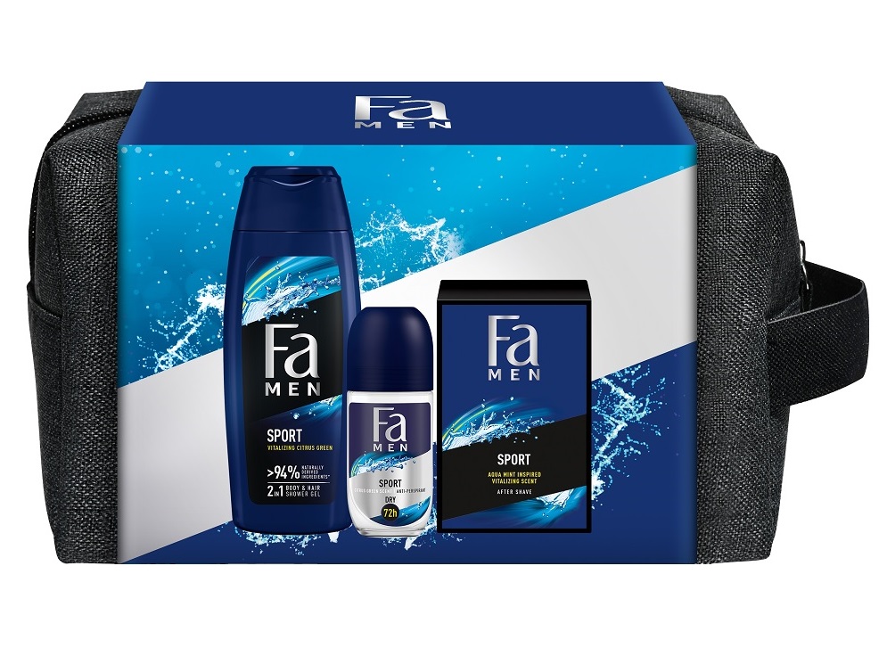 Fa Men Active Sport Roll-On Antiperspirant 50 ml + Sprchový gel 250 ml + Voda po holení 100 ml + Kosmetická taška
