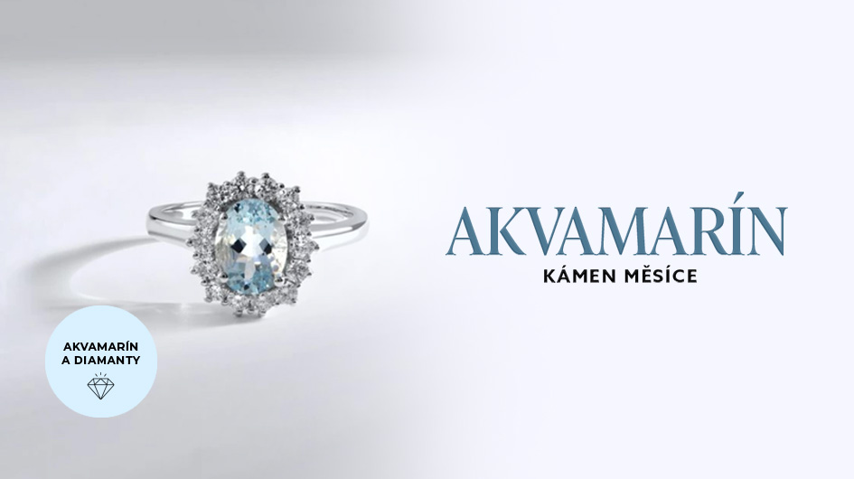 ZLATÝ PRSTEN S AKVAMARÍNEM A DIAMANTY