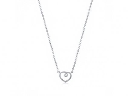 Zdobený náhrdelník srdce v bílém zlatě s diamanty LLV59-DN027W