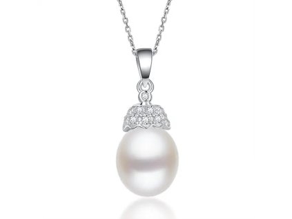 Stříbrný náhrdelník zdobený perlou a zirkony LLVY-SN008