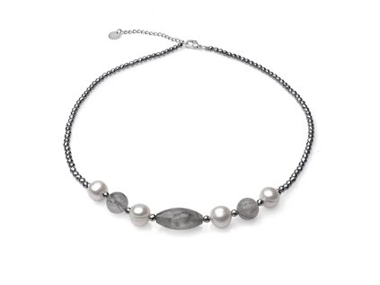 Náhrdelník zdobený perlami, acháty a hematity LLVY-SN021