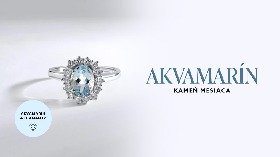 ZLATÝ PRSTEŇ S AKVAMARÍNOM A DIAMANTMI