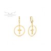 Zlaté visiace náušnice s krížikom a kruhom LLV06-GER387