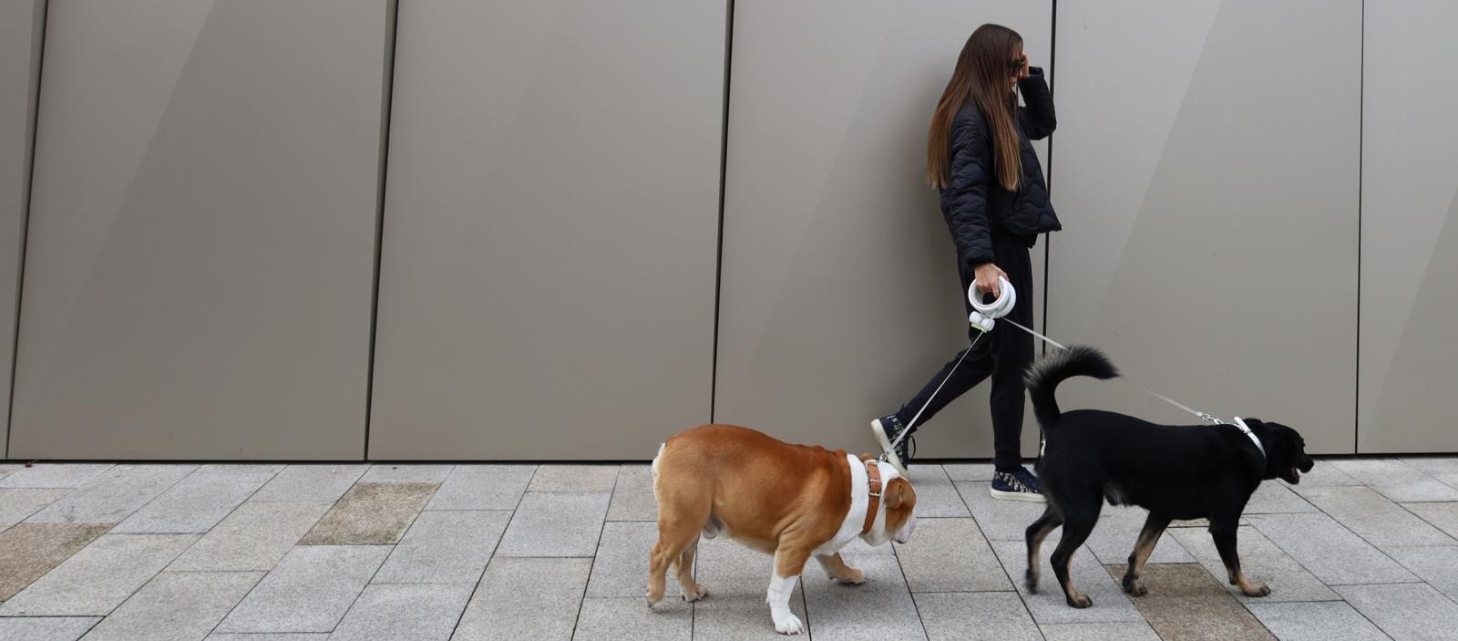 Lilo a Radúz s vodítkami na ulici