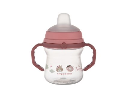 Canpol babies Hrnček so silikónovým náustkom FirstCup BONJOUR PARIS 150ml ružový