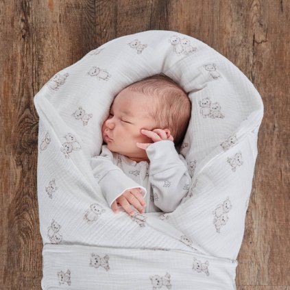 Péřová mušelínová zavinovačka - Medvídci