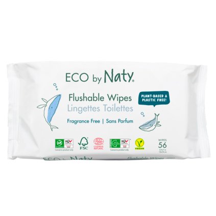 Vlhčené ubrousky ECO by Naty bez vůně - splachovatelné (56 ks)