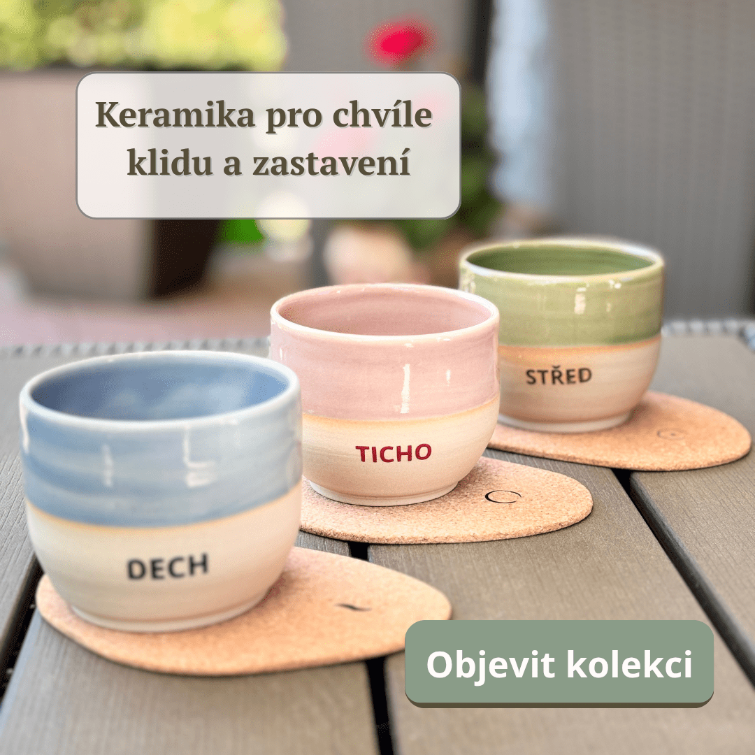 Kolekce Rovnováha – ručně vyrobené keramické pohárky DECH, TICHO a STŘED