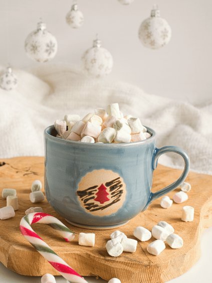 Hrnek Linecké cukroví se stromečkem 350ml modrý