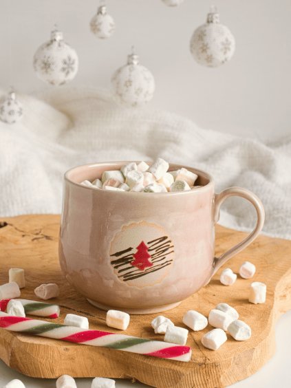 Hrnek Linecké cukroví se stromečkem 350ml starorůžový