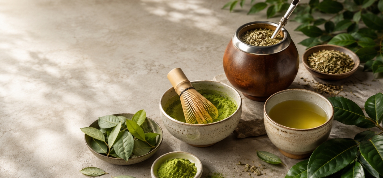 Mate, koka, matcha, guayusa