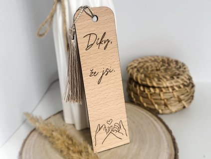 dřevěná záložka díky, že jsi